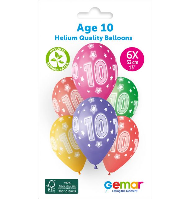 Gemar 13" Cosmic Stars Age 10 #860 GS120 6pcs Round Balloon