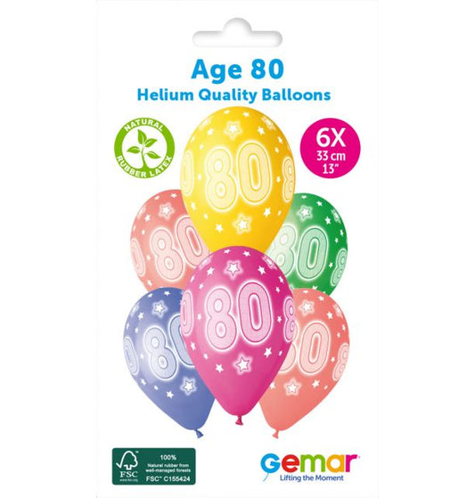 Gemar 13" Cosmic Stars Age 80 #933 GS120 6pcs Round Balloon