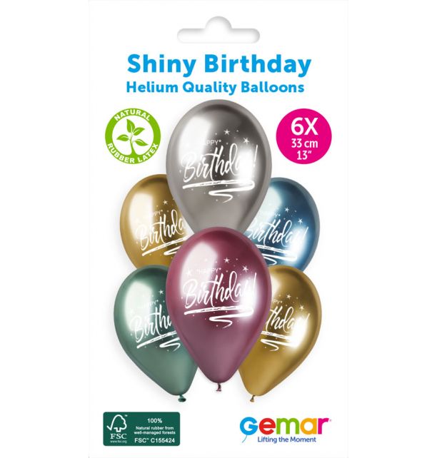 Gemar 13" Shiny Happy Birth #798 GBS120 6pcs Round Balloon