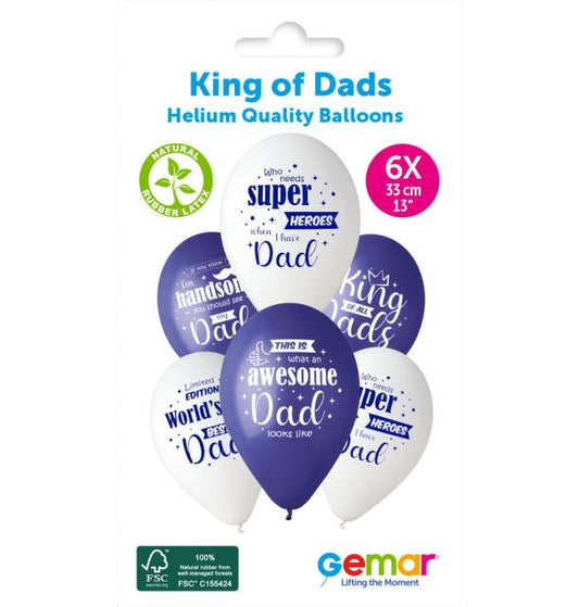 Gemar 13" King Of All Dads #1234-1235-1236-1237-1238 GS120 6pcs Round Balloon