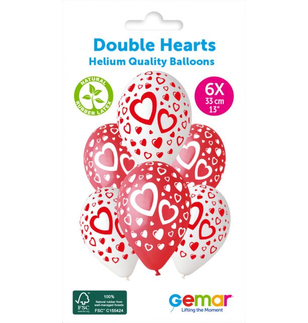 Gemar 13" Double Hearts #086 GS120 6pcs Round Balloon