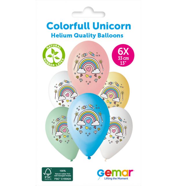 Gemar 13" Colourfull Rainbow #662 GS120 6pcs Round Balloon