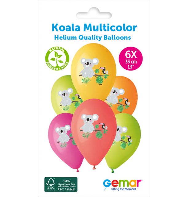 Gemar 13" Koala Multi #1066 GS120 6pcs Round Balloon