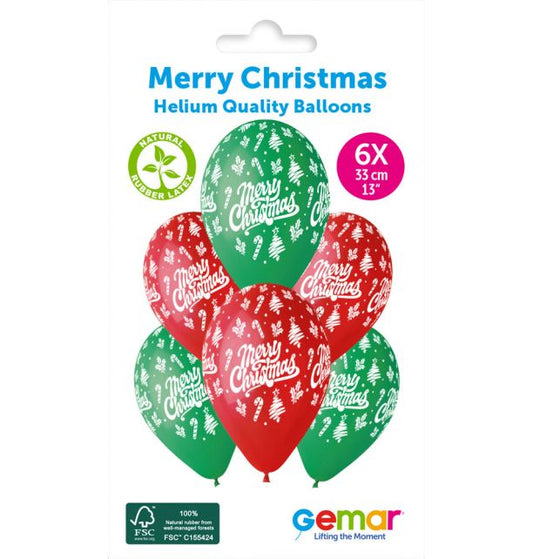 Gemar 13" Merry Christmas #112 GS120 6pcs Round Balloon