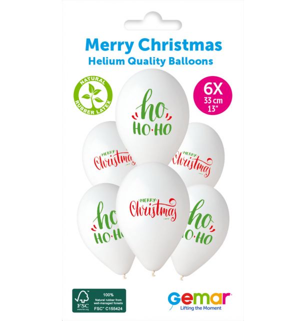 Gemar 13" Ho Ho Ho Merry Christmas #1190 GS120 6pcs Round Balloon