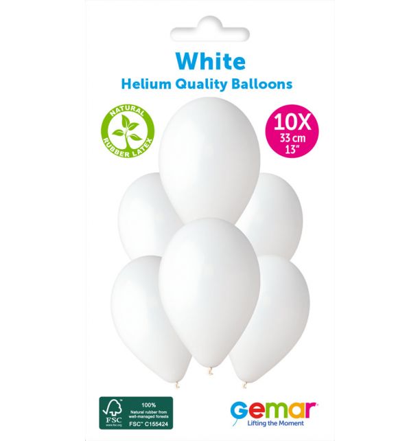 Gemar 13" White #001 G120 10pcs Round Balloon