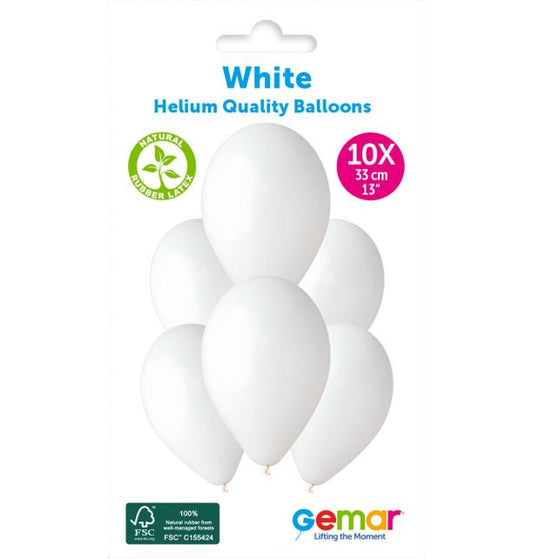 Gemar 13" White #001 G120 10pcs Round Balloon