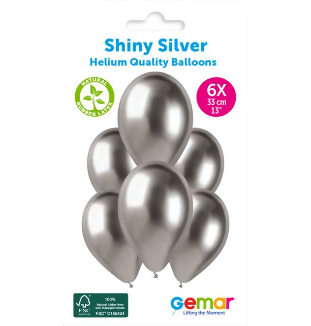 Gemar 13" Shiny Silver #089 GB120 6pcs Round Balloon