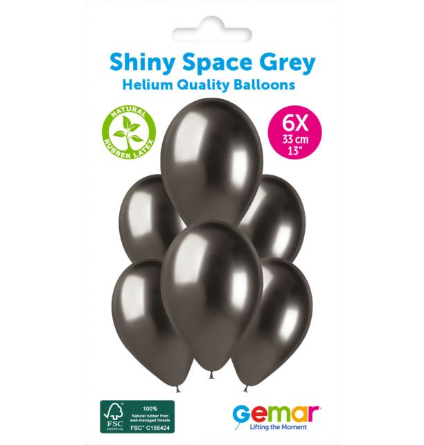 Gemar 13" Shiny Space Grey #090 GB120 6pcs Round Balloon