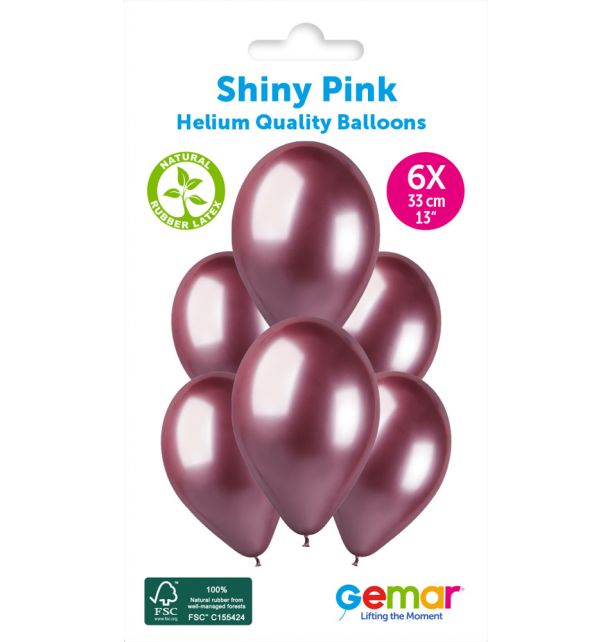 Gemar 13" Shiny Pink #091 GB120 6pcs Round Balloon