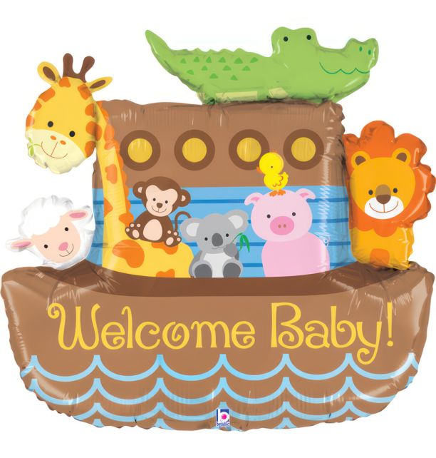 Noah's Ark Welcome Baby Foil Balloon Packaged