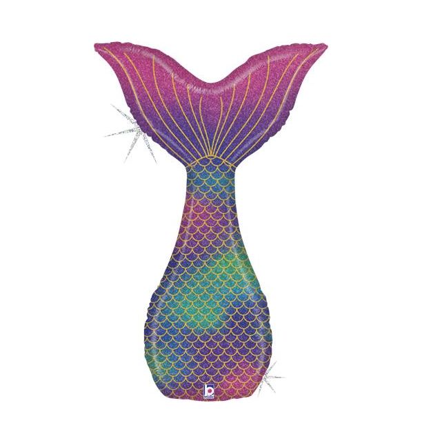 Glitter Mermaid Tail Foil Balloon Packaged