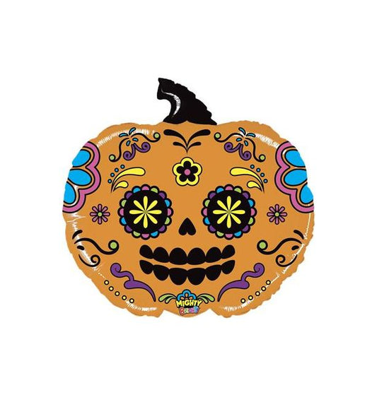 Mighty Pumpkin Sugar Skull Foil Balloon Packaged