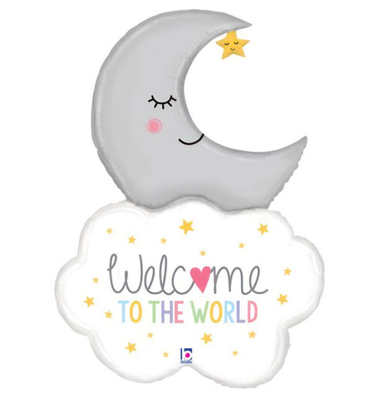 Welcome Baby Moon Foil Balloon Packaged