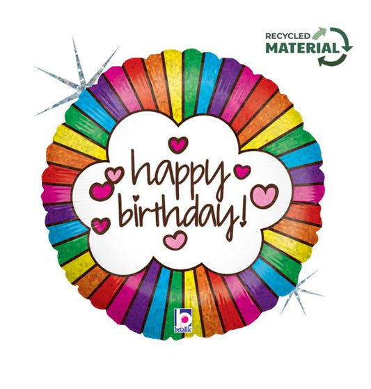 18" Retro Rainbow Birthday Foil Balloon Packaged