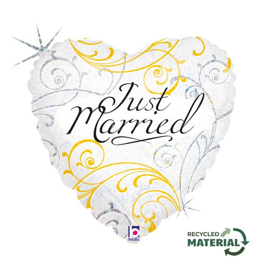 18" Just Married Filigree Foil Balloon Packaged