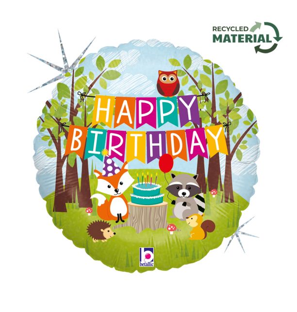 18" Woodland Birthday Foil Balloon Packaged