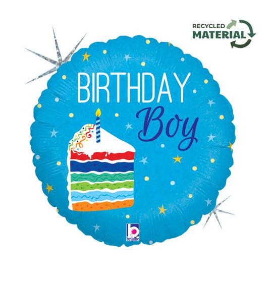 18" Birthday Cake Boy Foil Balloon Packaged