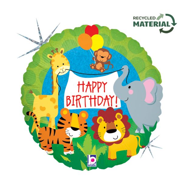 18" Jungle Animals Birthday Foil Balloon Packaged