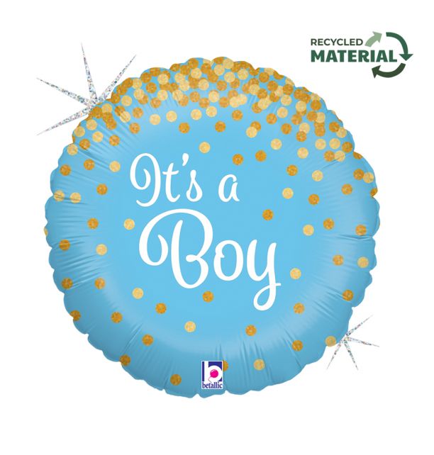 18" Glittering It's A Boy Foil Balloon Packaged