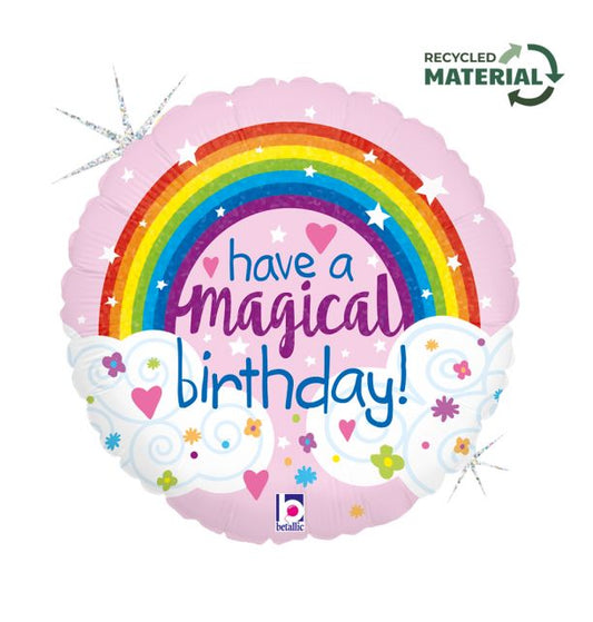 18" Glitter Magical Rainbow Birthday Foil Balloon Packaged