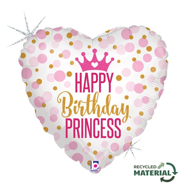 18" Glitter Birthday Princess Foil Balloon Packaged