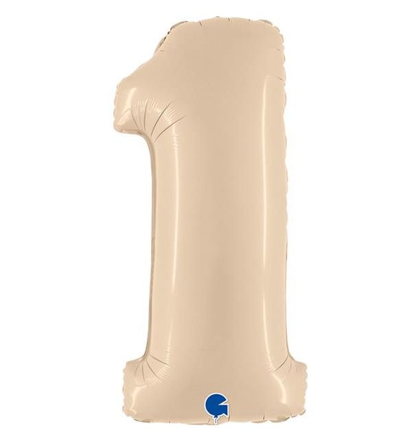 Number 1 Satin Cream 40" Foil Balloon Packaged