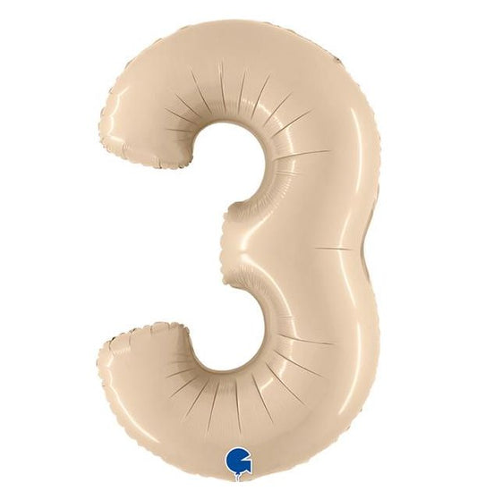 Number 3 Satin Cream 40" Foil Balloon Packaged