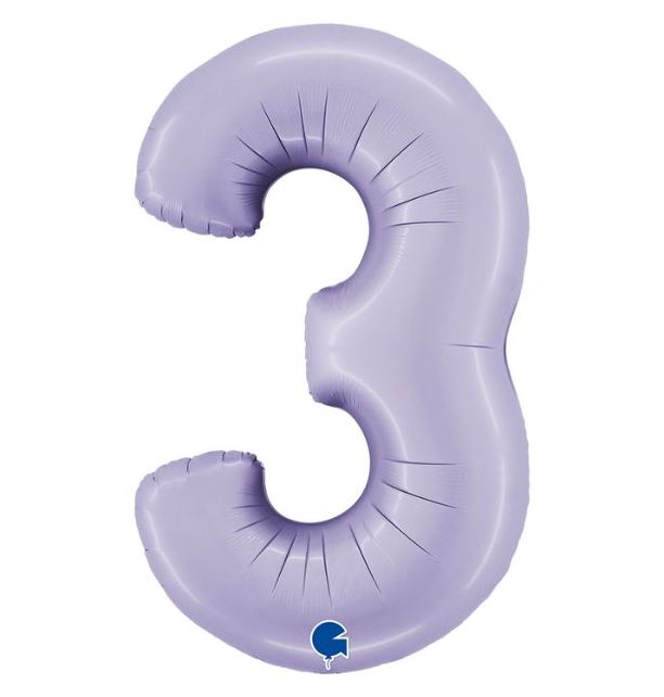 Number 3 Satin Lilac 40" Foil Balloon Packaged