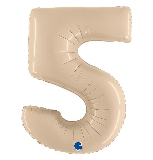 Number 5 Satin Cream 40" Foil Balloon Packaged