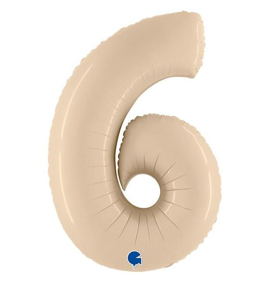 Number 6 Satin Cream 40" Foil Balloon Packaged