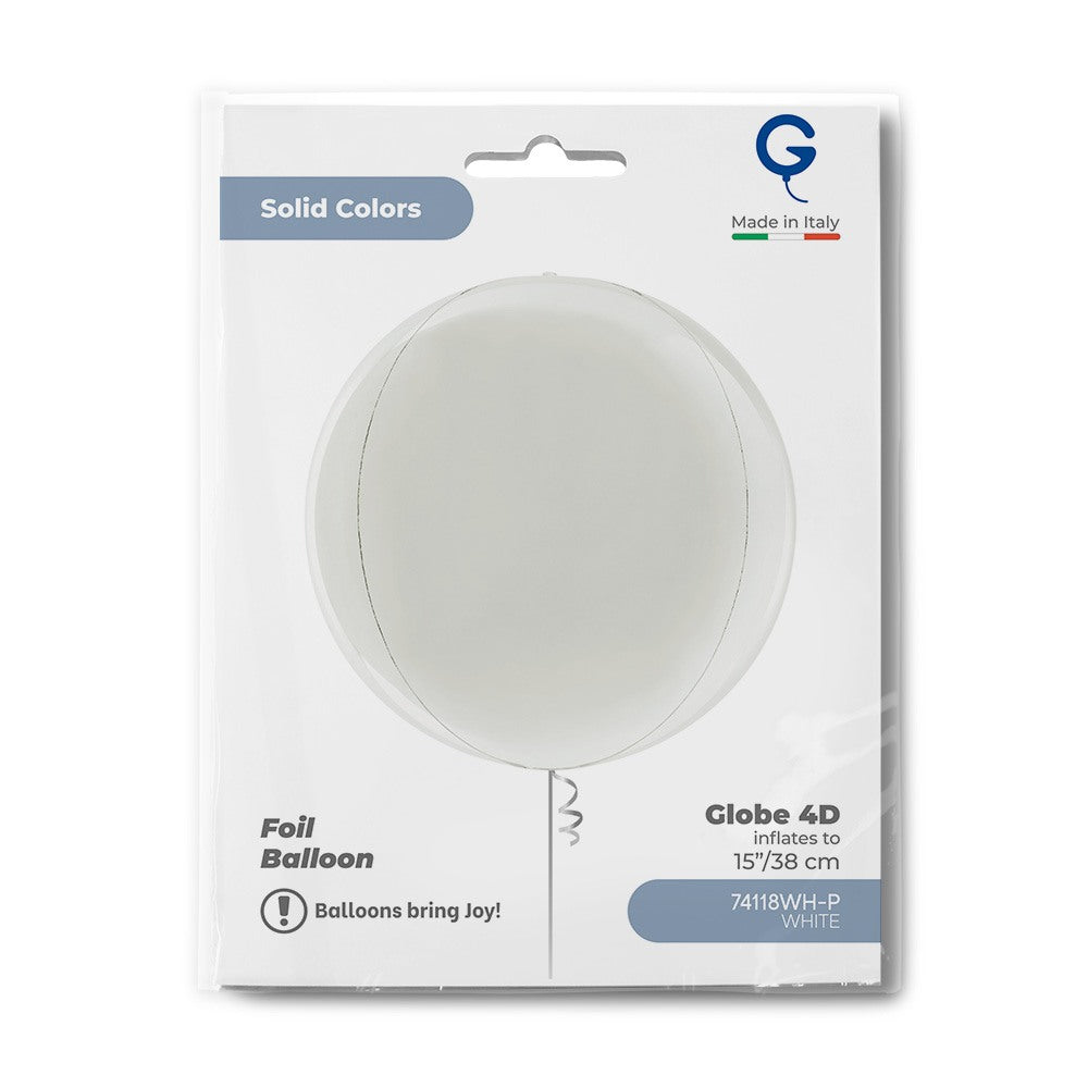 Grabo 15 Inch White Globe Balloon Packaged packaging