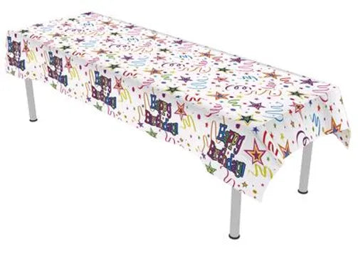 Oaktree Ribbons and Stars Colourfast Plastic Table Cover 137cm x 2.6m 1pc