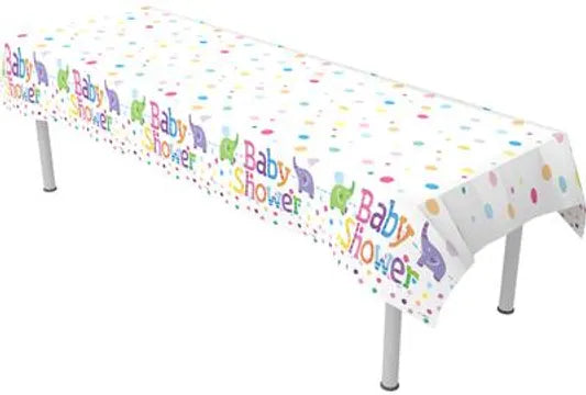 Oaktree Baby Shower Elephants Colourfast Plastic Table Cover 137cm x 2.6m 1pc