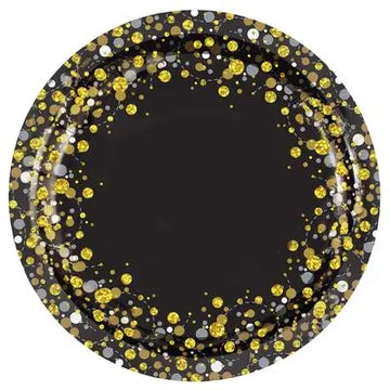 Oaktree Sparkling Fizz Black & Gold 9inch/23cm Plates 8pcs