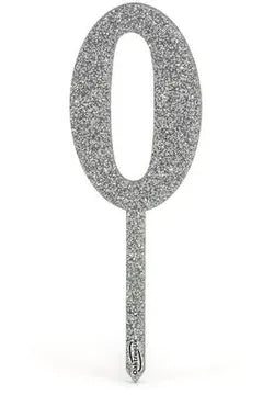 Oaktree Acrylic Silver Glitter Cake Topper No.0 H150mm x W48mm