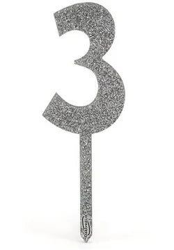 Oaktree Acrylic Silver Glitter Cake Topper No.3 H150mm x W49mm