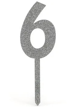 Oaktree Acrylic Silver Glitter Cake Topper No.6 H150mm x W47mm