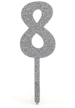 Oaktree Acrylic Silver Glitter Cake Topper No.8 H150mm x W48mm