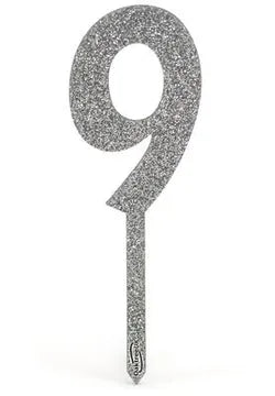 Oaktree Acrylic Silver Glitter Cake Topper No.9 H150mm x W47mm