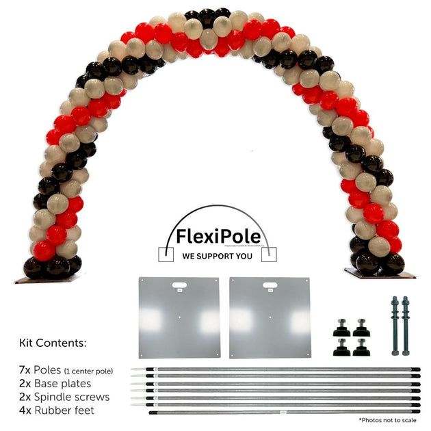 Balloon arch kit with FlexiPole components on a white background