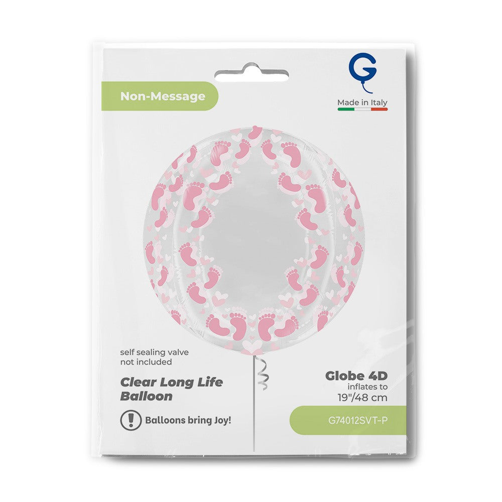 Grabo 19 Inch Transparent Pink Footprint Globe Balloon Packaged (No Valve) packaging