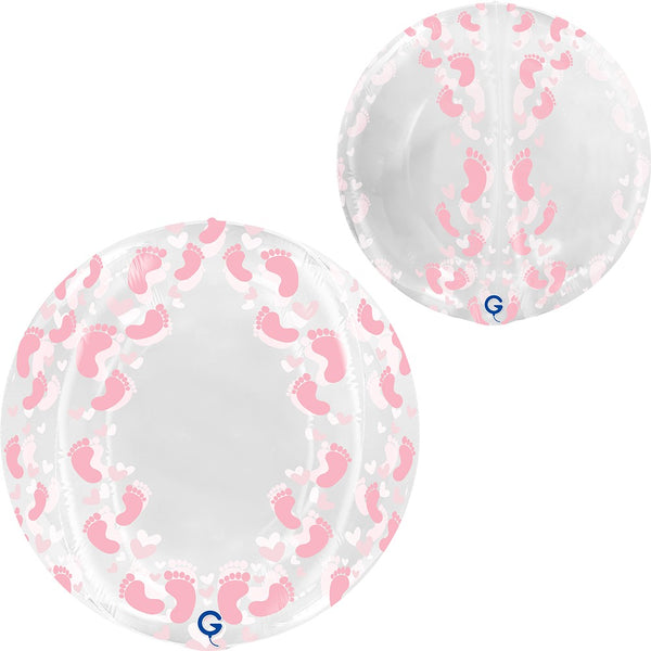 Grabo 19 Inch Transparent Pink Footprint Globe Balloon Packaged (No Valve) product