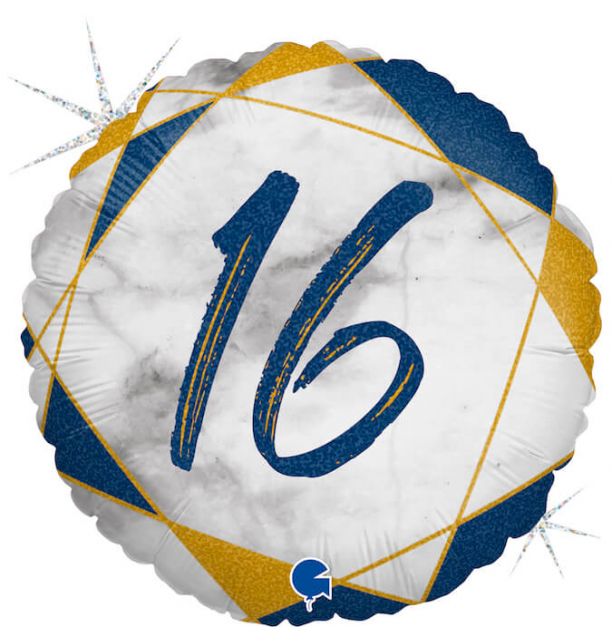 18" Marble Mate 16 Blue Foil Balloon Packaged