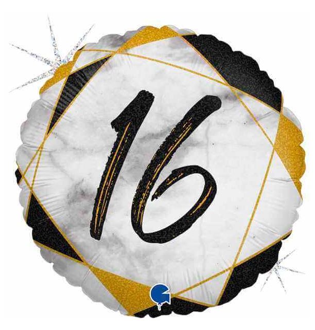 18" Marble Mate 16 Black Foil Balloon Packaged