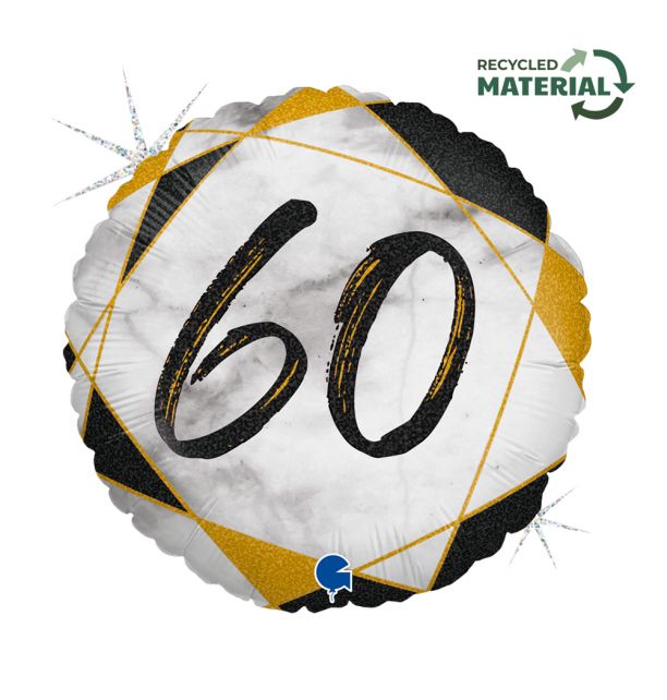 18" Marble Mate 60 Black Foil Balloon Packaged