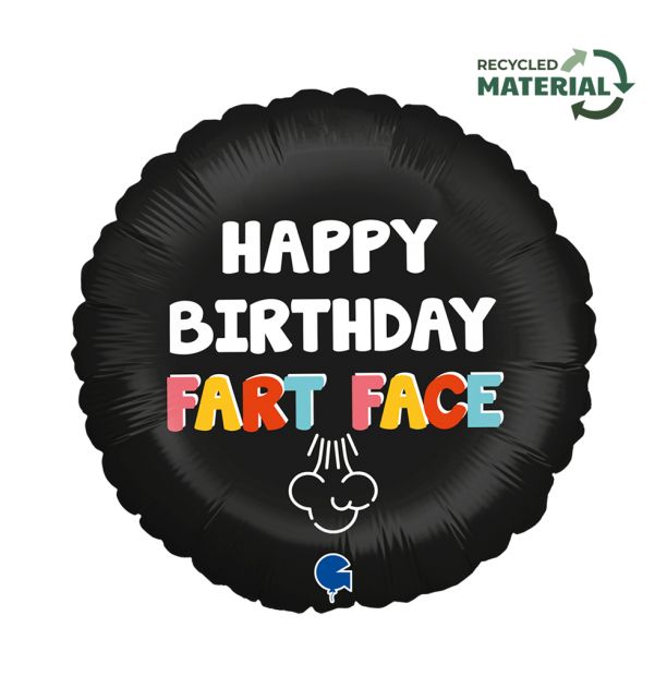 18" Happy Birthday Fart Face Foil Balloon Packaged