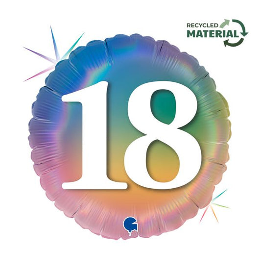 18" Happy 18 Colourful Rainbow Foil Balloon Packaged