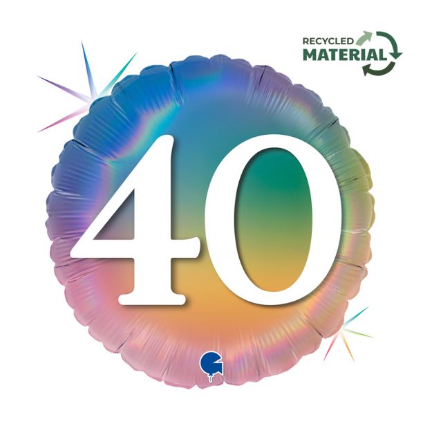 18" Happy 40 Colourful Rainbow Foil Balloon Packaged