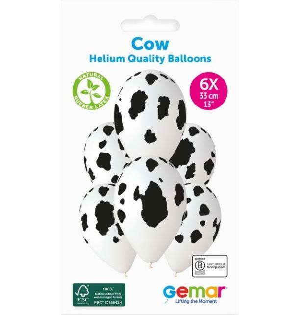Gemar 13" Cow Print GS120 6 pack of printed latex balloons
